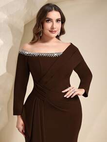 Coutiva Vestido de noche formal de talla grande (muy enjoyado) - Marrón - Ver 7