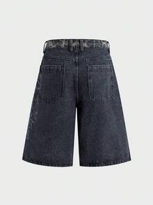 AXEPEAK Men's Casual Versatile Denim Shorts With Pocket, Button And Letter Pattern For Daily Wear - Blue - View 6