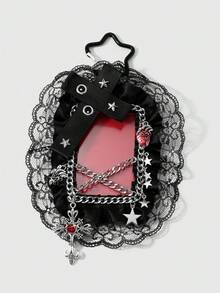 ROMWE 1 Spice Girl Heavy Industries Gothic Black And Red Leather Air Eye Rivets Rhinestone Cross Simulation Heart Chain Lace Lace Card Keychain Bag Pendant - Black and red-13 - View 5