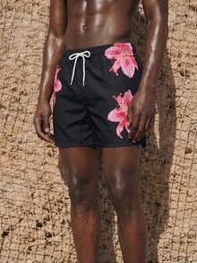 Manfinity VDAYZ Herren Lässig Shorts mit Blumenprint, Hawaii-Stil - Schwarz - Übersicht 4