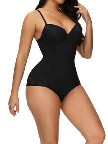 SHEIN Plain Underwire Shapewear Bodysuit - Black - View 3