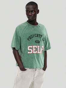 FORM&CHAOS [100% Cotton]Men's Vintage Washed Green 100% Cotton T-Shirt, Summer - Green - View 4