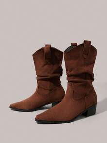 Styleloop Damen Retro Western Stil Plateau Knöchel Stiefel - Braun - Übersicht 5