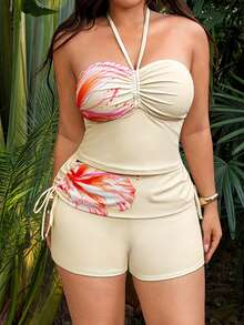Swim Mod 2026 New Women's Fashion Solid Color 2-Piece Bikini Set Minimalist Sexy Double Shoulder Strap Swimsuit Beach Vacation Beige Summer - Yellow - View 3