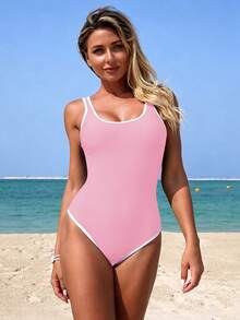 Swim SPRTY Women's Backless Vacation Style One-Piece Swimsuit - Baby Pink - View 3
