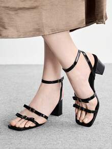 CUCCOO BIZCHIC Women's Fashion High-Heeled Sandals, Lace-Up Bow Thick Heel PU Global Four-Season Commute Elegant Foundation Festival Office Outdoor Daily Wear Summer - Black - View 4
