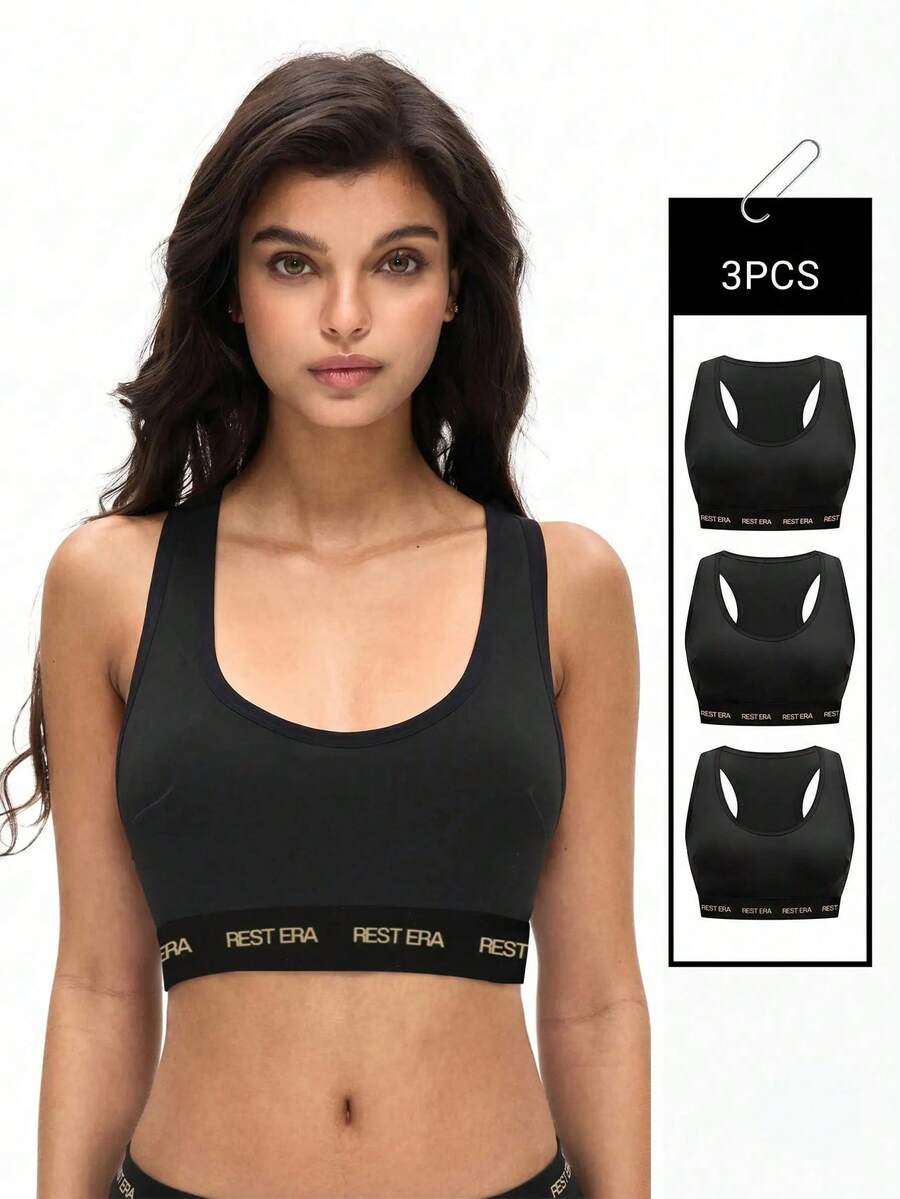 EasyFave 3pcs/Set Women's Fashion Letter Printed Bras - Multicolor - View 1