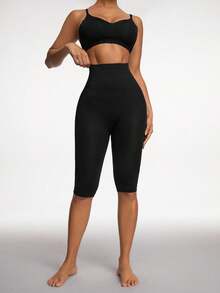 SHAPORA Women's Solid Color High Waist Elastic Shaping Bermuda Shorts - Black - View 6