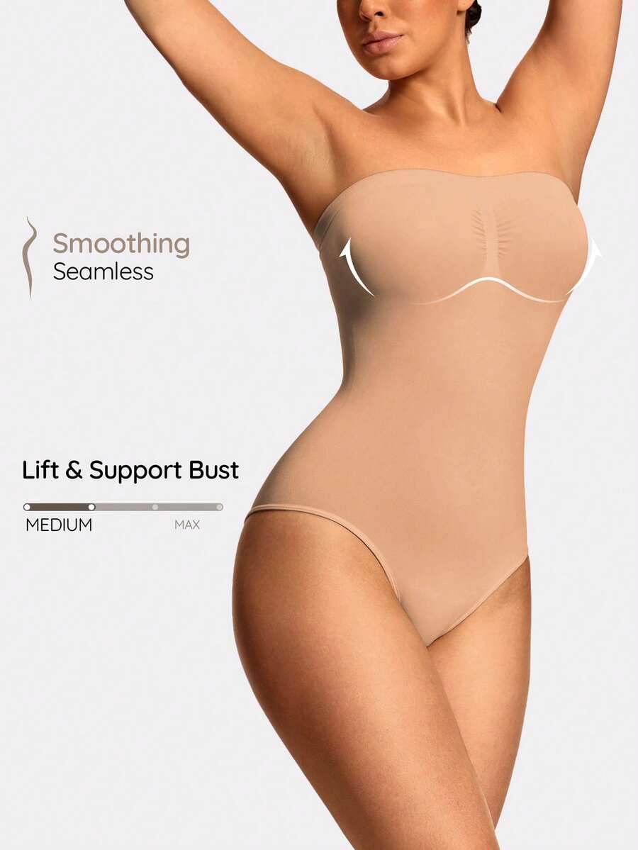 SHAPORA Women's Minimalist Solid Color Wireless Comfortable Jumpsuit - Apricot - View 1