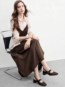 CUCCOO BIZCHIC 女款時尚扣飾粗跟網布拼接高跟鞋，通勤優雅基本款，適合度假、戶外、辦公室、日常百搭 - 棕色 - 查看 11