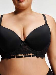 SHAPORA 1pc Plus Size Women's Minimalist Lace Design Supportive Bra, Suitable For Daily Wear, Commute, And Party - Black - View 5