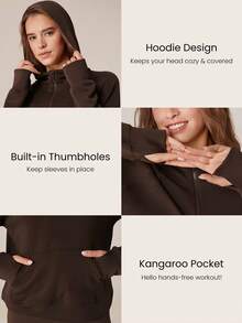 GLOWMODE Modal Silk Touch Oversized Long Sleeve Half-Zip Sweatshirt  Spring Summer - Chocolate Brown - View 4