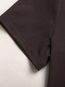 SHEIN 青少年女孩休閒簡約棕色素色針織修身短袖T恤與摺腰長褲套裝 - 咖啡棕 - 查看 7