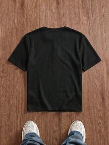 ESTAVOR Casual Men's Solid Color Button Short Sleeve T-Shirt For Daily Wear - Black - View 3