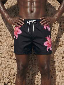 Manfinity VDAYZ Herren Lässig Shorts mit Blumenprint, Hawaii-Stil - Schwarz - Übersicht 1