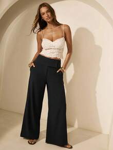 Aralina Striped Low Rise And Wide Leg Wide Wrap Waistband Pants - Black - View 4