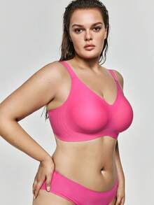SHAPORA Plus Size Seamless Gummy Bear Support Bra With Molded Cup, Wireless Lift & Shaping - Hot Pink - View 7