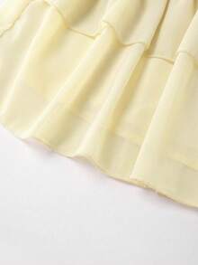 SHEIN Franclia 女款時尚優雅休閒日常無袖掛脖綁繩蝴蝶結雪紡短洋裝 - 淡黃色 - 查看 5