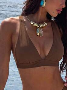 Swim Mod 2026 Spring/Summer Solid Color Sexy Sexy Two Pieces Bikini Swimsuit For Hot Spring Vacation - Brown - View 4