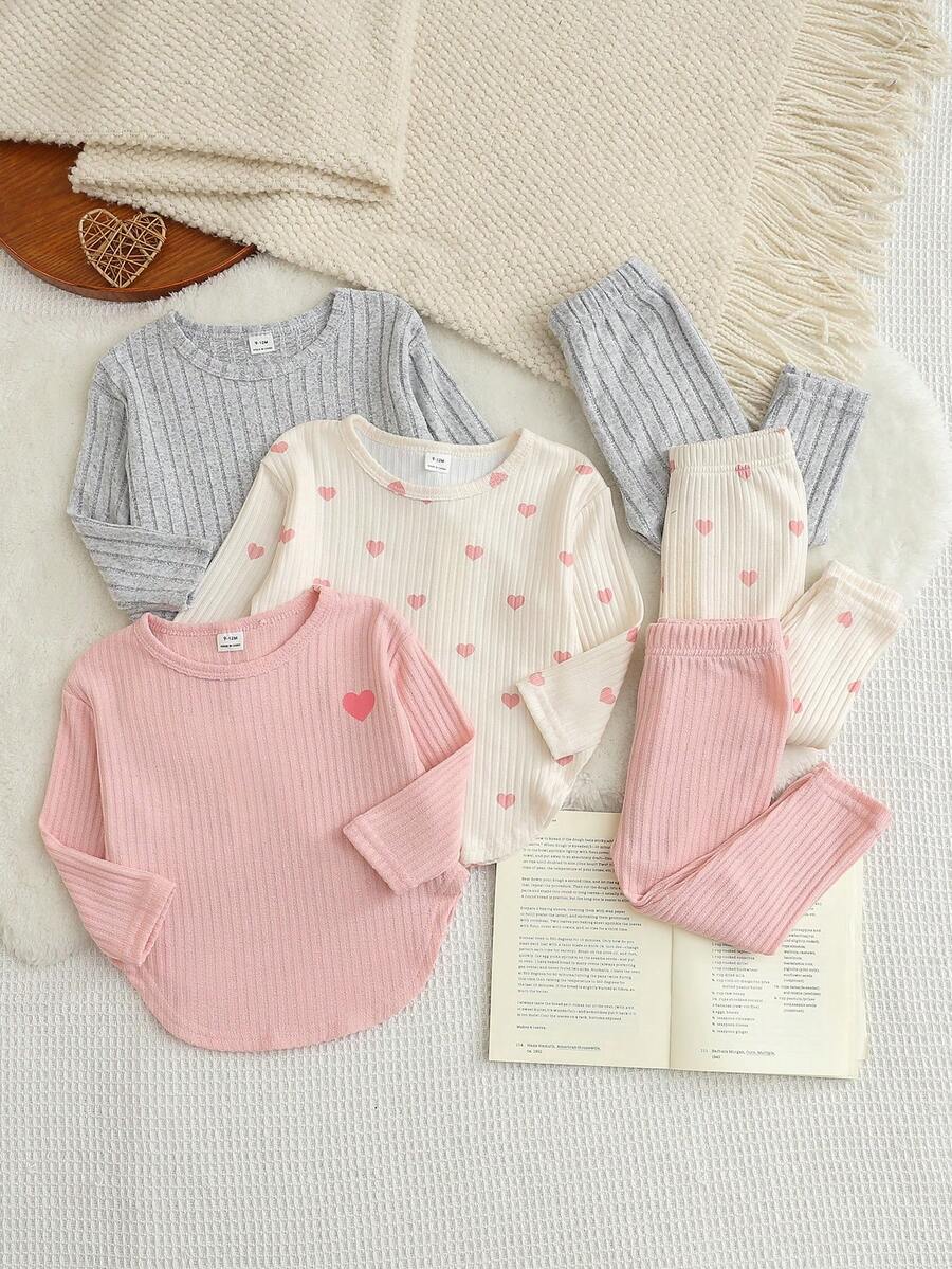 SHEIN Playful Pals Baby Girl Comfortable Round Neck Long Sleeve T-Shirt And Long Pants Set - Baby Pink - View 1