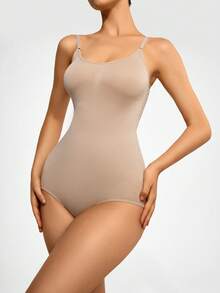 SHAPORA Chất rắn Bodysuit định hình - Màu be - Xem 4
