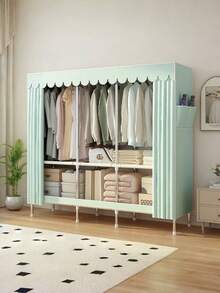 1Large-Capacity Portable Wardrobe, Modern And Simple, With A High-End Style. It Features A Solid-Color Patterned Fabric Cover And A Simple Garment Organizer. It Is Designed With Multiple Independent Hanging Areas And Storage Drawers For Storage Space - Multicolor - View 9