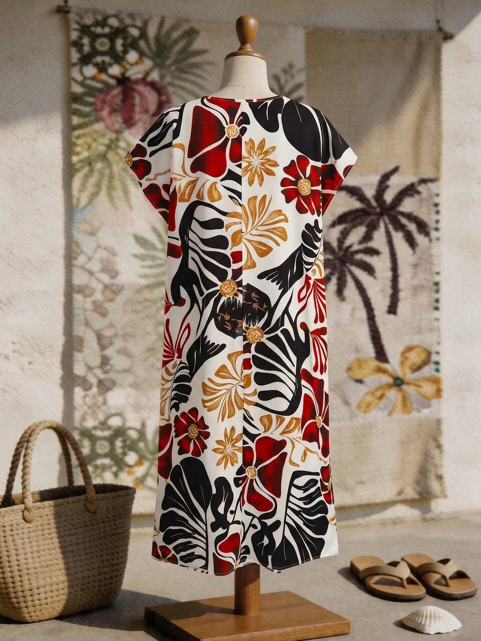 Plus Size Women's Wavy Striped Geometric Print V-Neck Bat Short-Sleeved Side Slit Country Vacation Long Dres,Spring And Summer