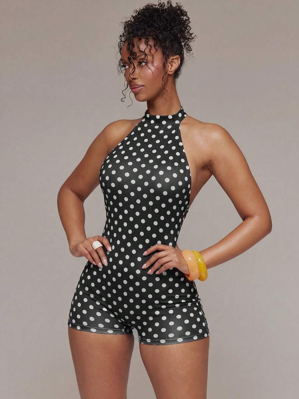 Slinky Printed High Neck Fitted Playsuit Spring Summer Ibiza Festival Holiday Vacation Cute Sexy Y2k Night Out Club Tropical Seduction