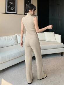 Knit Top Pant Cardigan 3 Pcs Set Knit Set - بيج - مشاهدة 6