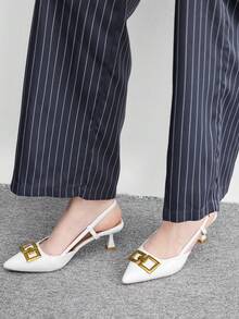CUCCOO BIZCHIC 女款尖頭細高跟米色扣環後跟女高跟鞋 時尚通勤百搭職場女鞋 - 雪白色 - 查看 11