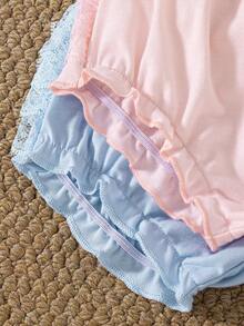 Souflis Souflis 2 Paket Celana Pendek Bloomer Musim Panas untuk Bayi Perempuan, Motif Garis-garis Pink Putih dan Jala Renda - MultiWarna - View 6