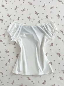 Mori Grove Mori Grove 女款新款復古辣妹修身顯瘦優雅高級百搭時尚抹胸黑色蕾絲飾邊舒適街頭風T恤 - 白色 - 查看 7