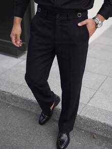 Manfinity Mode Pantalones de traje casuales y versátiles de unicolor para hombres - Negro - Ver 1