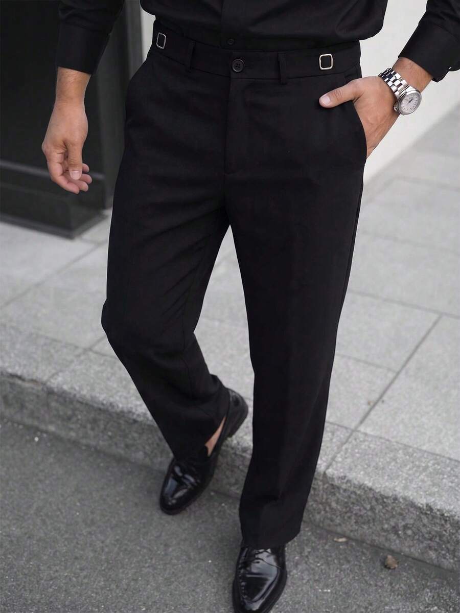 Manfinity Mode Pantalones de traje casuales y versátiles de unicolor para hombres - Negro - Ver 1