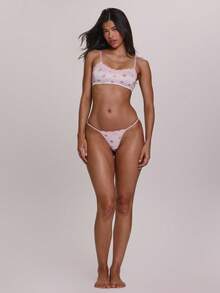 MUSERA Strappy Lace Trim Scoop Neck Floral Polka Dot Print Bralette With Strappy Lace Trim High Leg Thong Sold As Set Lingerie Nightwear Pajamas - Pink - View 5