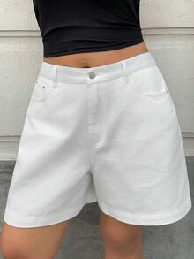 Dazy Plus 夏季新款舒适休闲裤，宽松休闲风大码女式牛仔七分短裤 - 白色 - 查看 6