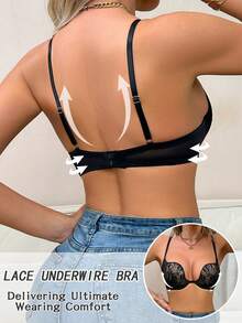 DesireSculpt Sujetador camiseta casual de encaje para mujer - Negro - Ver 2