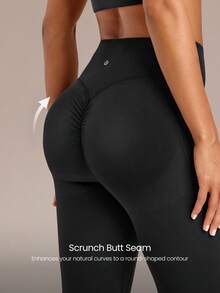 GLOWMODE 24" FeatherFit™-Sculpt Glow Lift Butt Scrunch Tummy Control Leggings With Side Pockets Medium Impact Training Running Workout Gym Fitness Wear - Black - View 2