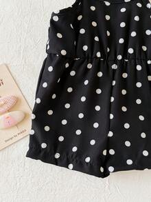 SHEIN Baju Terusan Bayi Perempuan Baru Lahir Lucu Motif Polkadot Kasual Musim Panas dengan Tali Bahu - Hitam - View 5