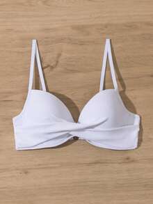 Voyashape Top de bikini de moda con fruncido de unicolor para playa de verano para mujer - Blanco - Ver 4