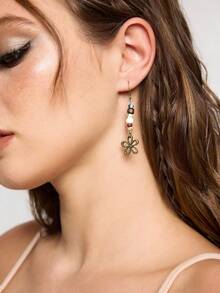 ROMWE Fairycore 2 buah Anting Batu Alam Motif Bunga Boho, Anting Liontin Logam Aneka Warna untuk Wanita, Cocok untuk Pesta Sehari-hari dan Musim Panas - MultiWarna - View 3