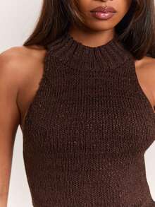 SHEIN BAE Women's Solid Color Sleeveless Round Neck Fitted Minimalist Vintage Sweater - Chocolate Brown - View 8
