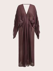 Zivah Women's Solid Color V-Neck Split Design Casual Vacation Travel Cover-Up Dress - Brown - View 11