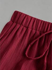 SHEIN EZwear 女款休閒度假多層式蛋糕裙，適合夏季 - 酒紅色 - 查看 3