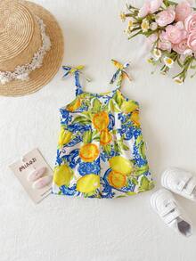 SHEIN Newborn Baby Girl Cute Summer Casual Fruit Print Strapless Romper - Yellow - View 3