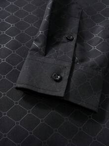 Manfinity Mode Men's Black Autumn Business Casual Smart Office Shirt,Winter Long Sleeve Button Up Formal Shirt For Date Evening Wedding,Old Money - Black - View 7