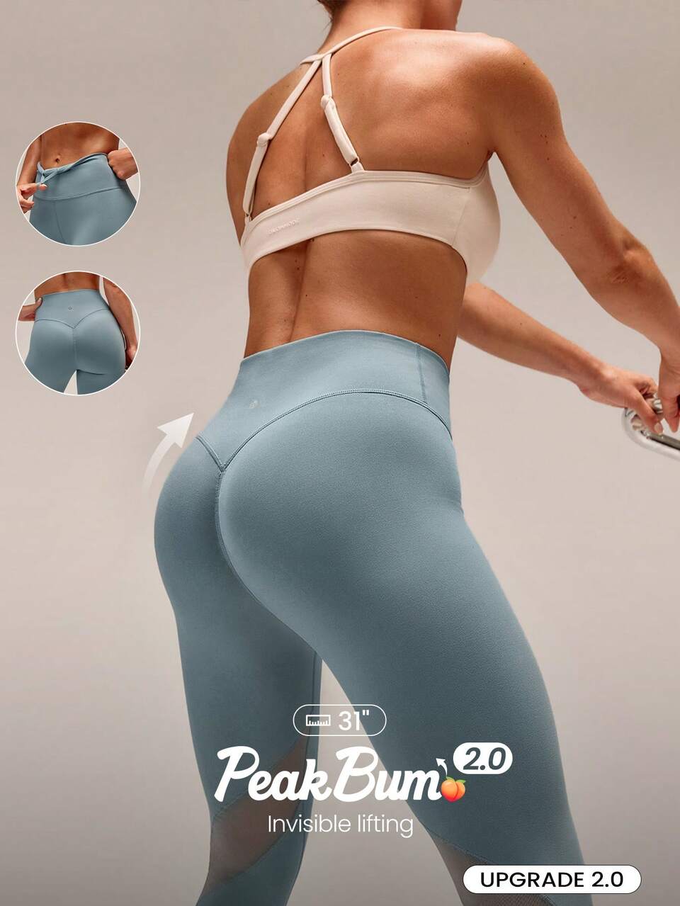 24" Powersculpt™ StudioShape Peakbum Leggings With Mesh Paneling Drawstring Anti-Roll Down Waist High Impact Training Workout Gym Fitness Wear