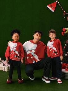 LOONEY TUNES X SHEIN Young Boy Christmas Cartoon Pattern Hooded Long Sleeve Sweatshirt Fall Winter - Red - View 8
