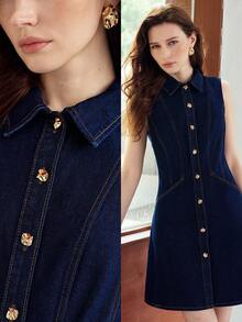 MOTF PREMIUM WOMEN'S SLEEVELESS DENIM DRESS, CASUAL & DATE WEAR, SPRING/SUMMER - Blue - View 1
