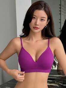 DAZY Seamless Knit Wireless Push-Up Padded Bra - Purple - View 6